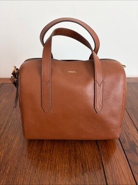 Fossil Sydney Leather Top-Handle Satchel medium brown Crossbody Two way Bag NWT